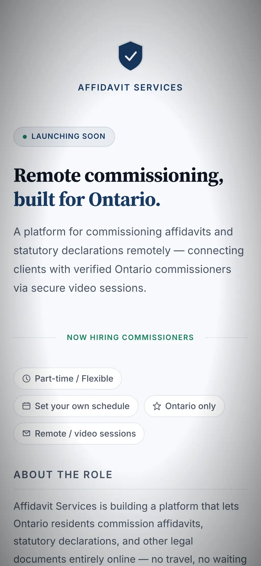 Affidavit Services website on a phone, screen 1