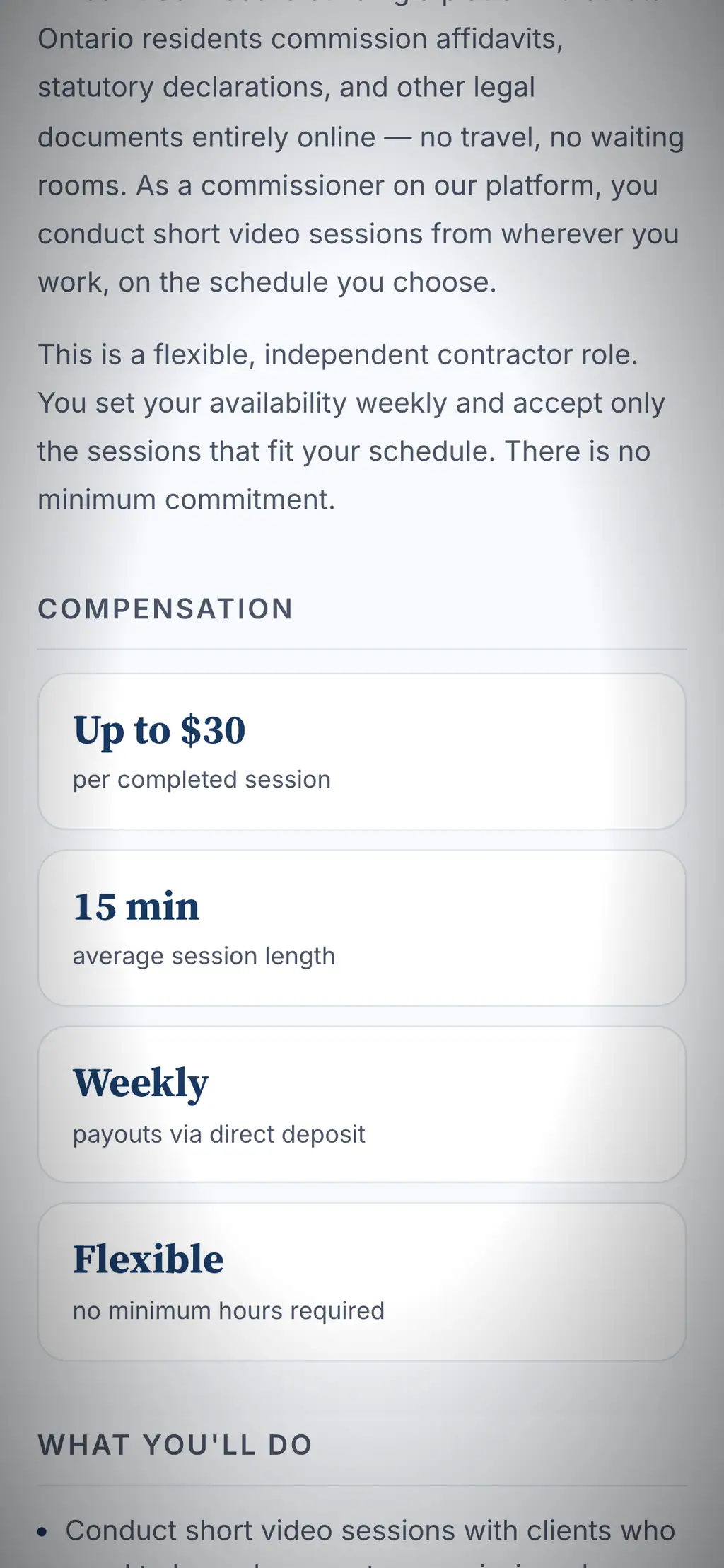Affidavit Services website on a phone, screen 2