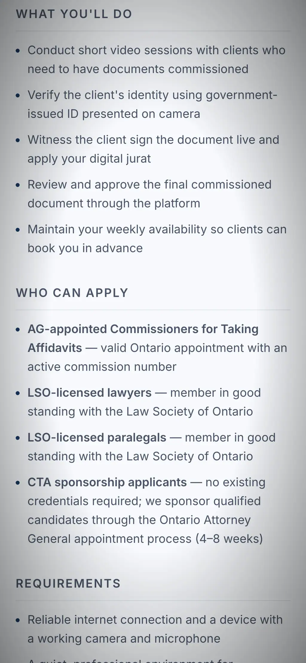 Affidavit Services website on a phone, screen 3