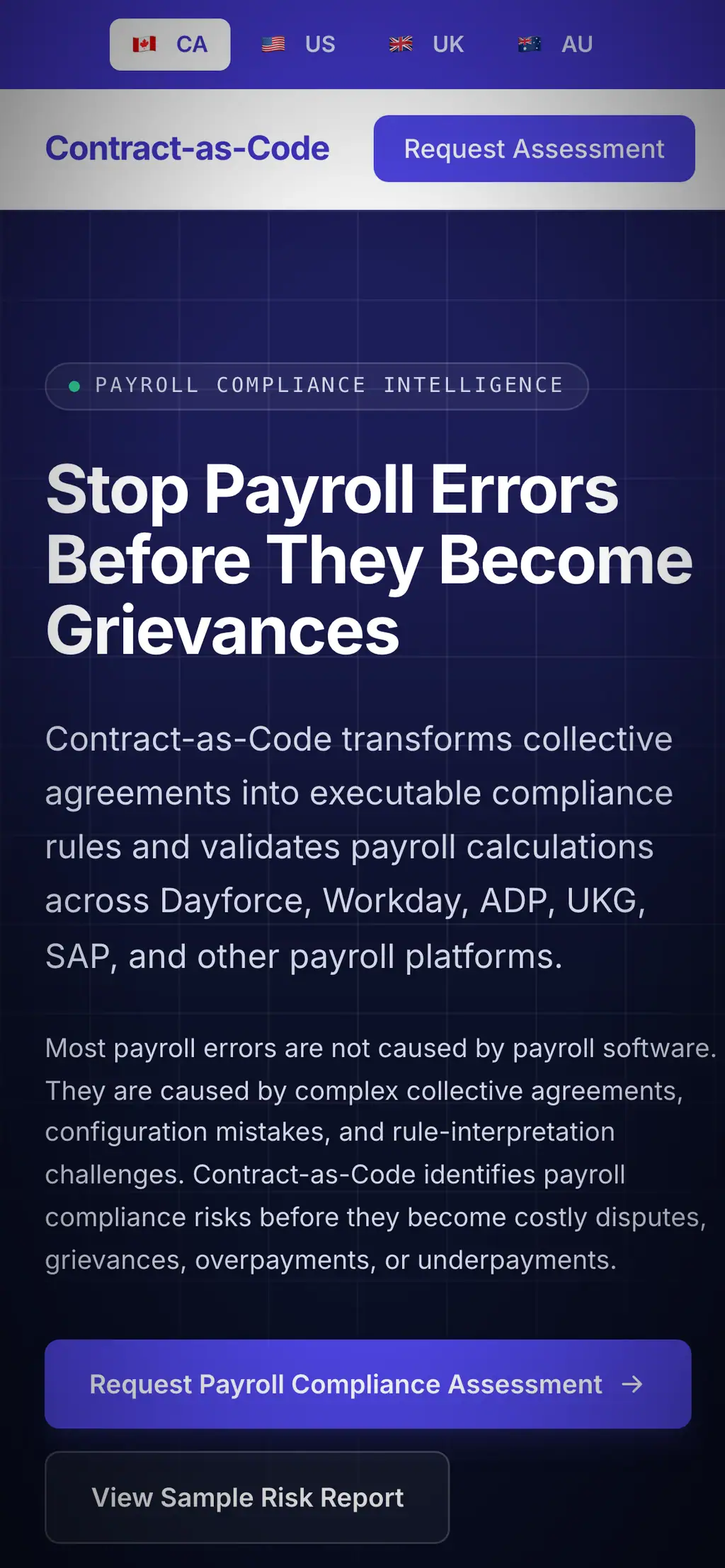 Contract-as-Code website on a phone, screen 1