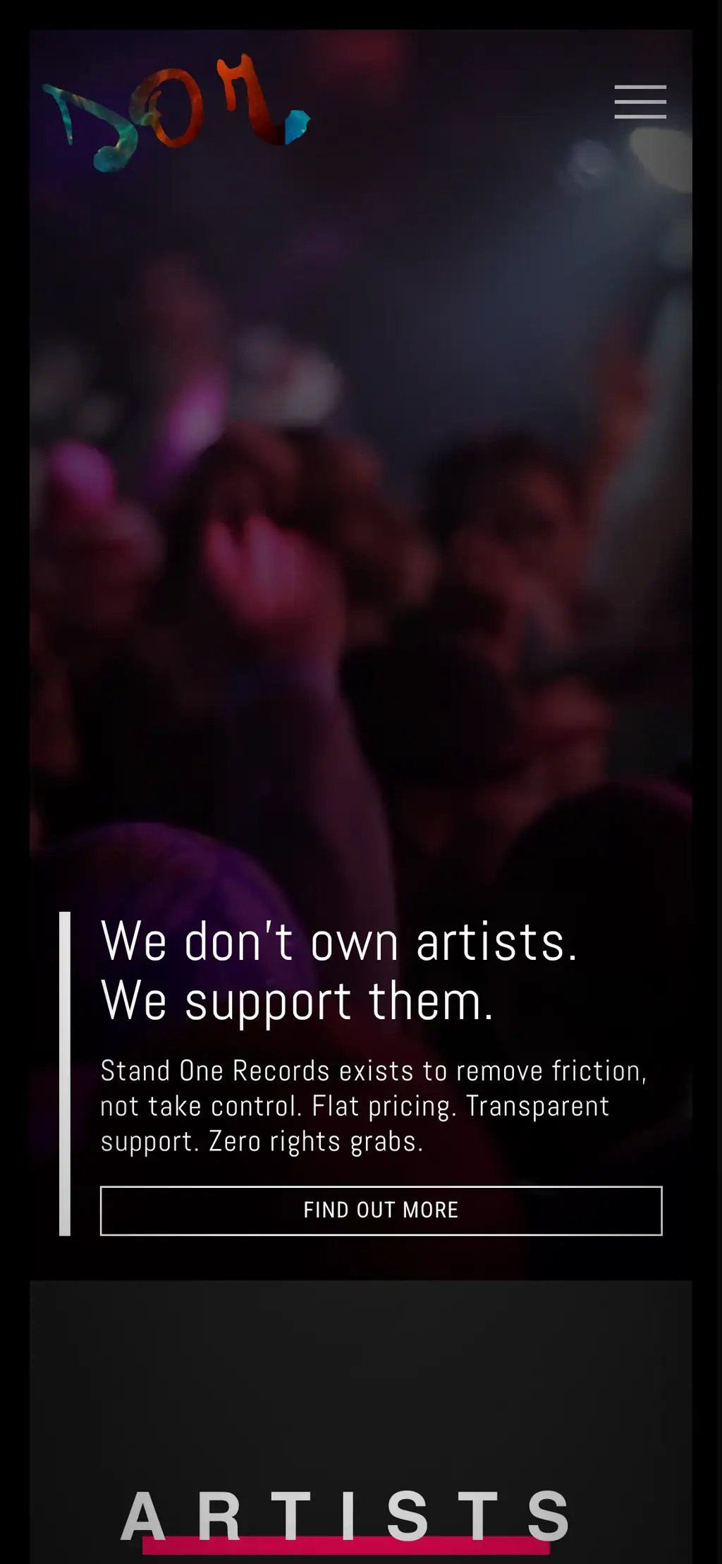 Stand One Records website on a phone, screen 1