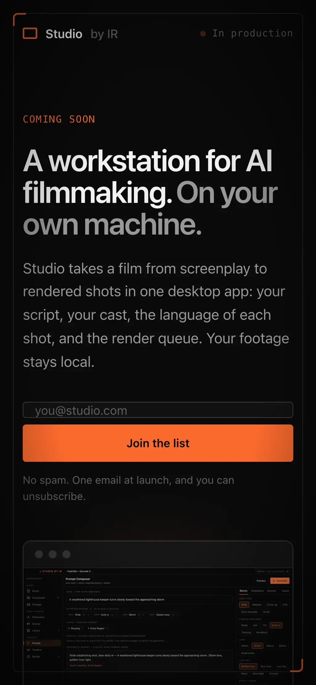 Studio by Insurrect Rebellion website on a phone, screen 1